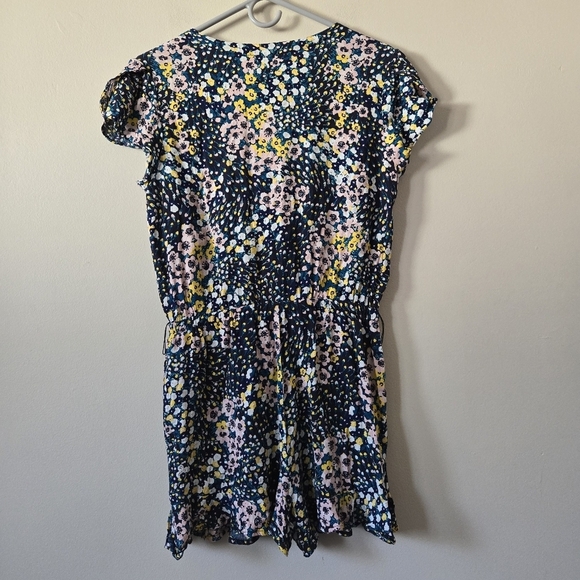 LOFT Floral Ditzy Faux Wrap Romper Size Small Blue teal pink yellow - Picture 3 of 7